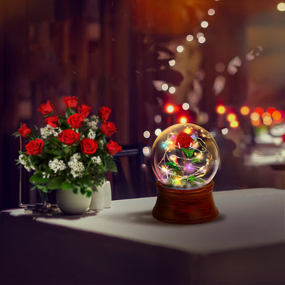 Resin Rose Preserved Flower Snowflake Ball Music Box
